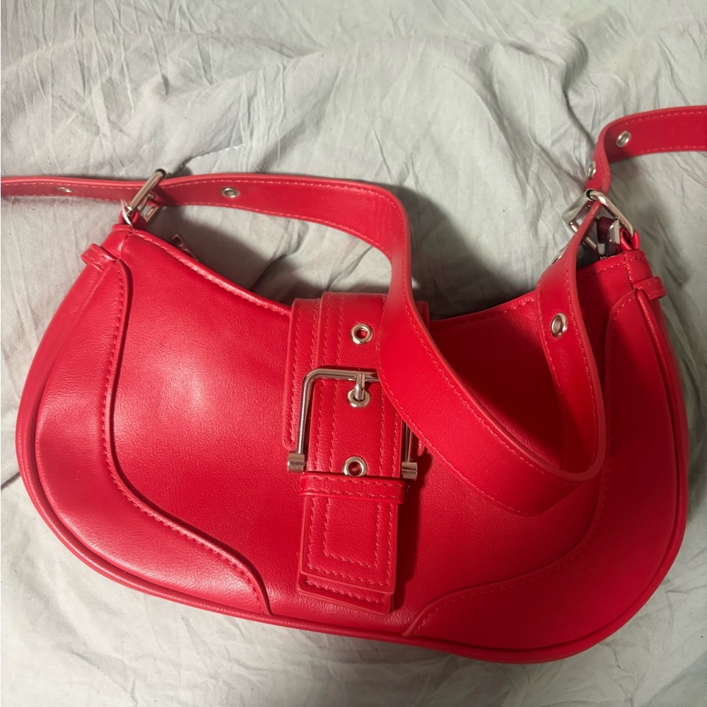 PurseN Red Crescent Shoulder Bag with Buckle